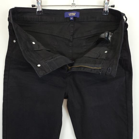 Cavalli Class Ultra Slim Ankle Back Jeans Rip Mid Rise Women 30 Pants Grunge - Picture 13 of 15